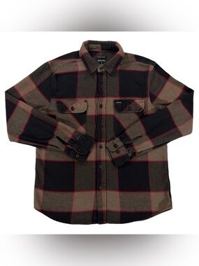 Brixton Bowery Flannel Shirt Mens Small S Gray Charcoal Plaid Long Sleeve Button